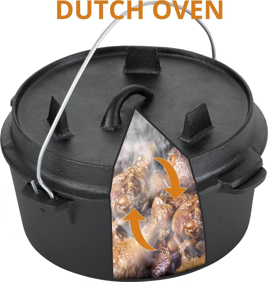 Dutch Mountains Gietijzeren Pannenset 7-delig - Dutch Oven – Braadpan - Grillpan - Hapjespan - Kookset In Houten Transportkist - Deksellifter - Brander 7 Dutch Mountains Gietijzeren Pannenset 7-delig - Dutch Oven – Braadpan - Grillpan - Hapjespan - Kookset In Houten Transportkist - Deksellifter - Brander - Image 5