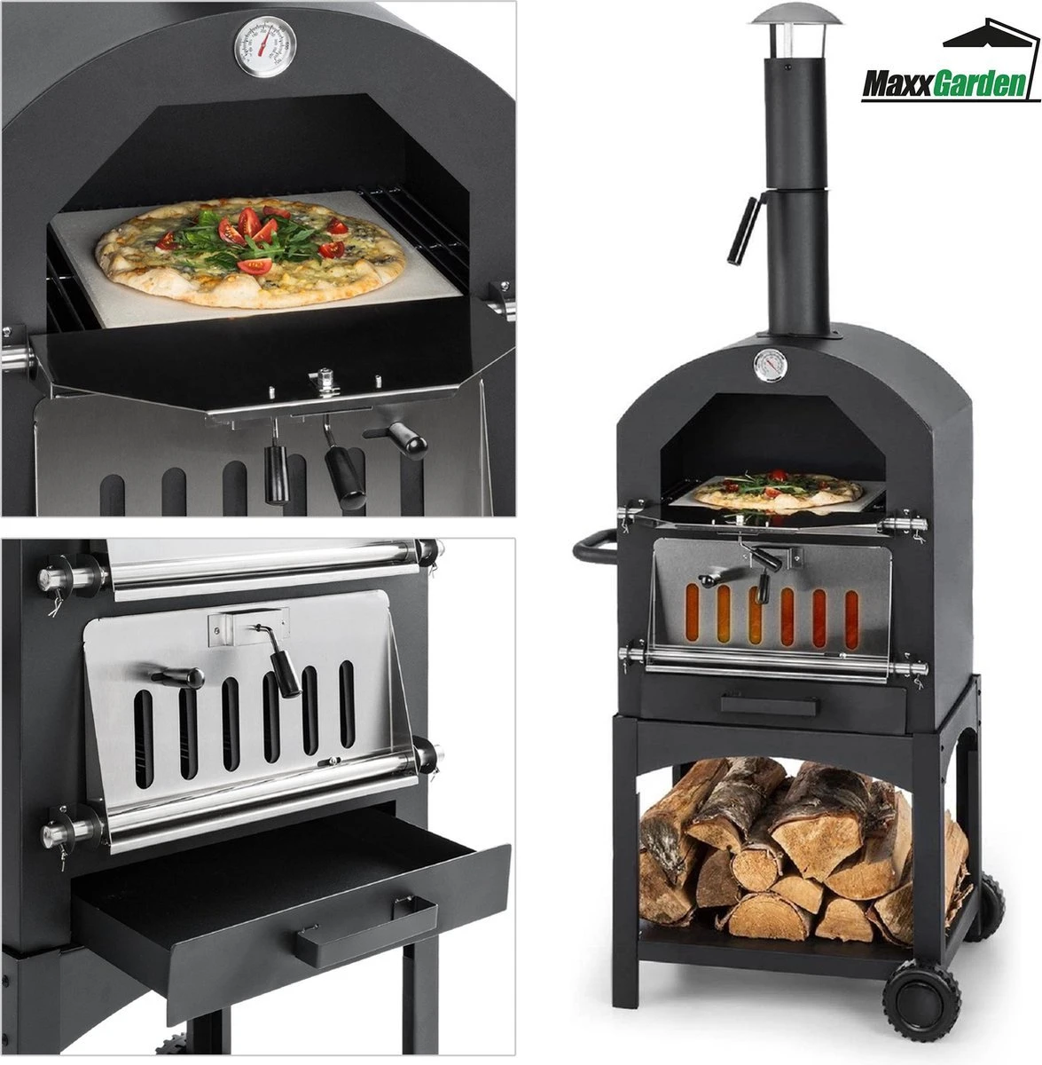 MaxxGarden Pizza Oven Buiten - Houtskool – Incl. Pizzasteen - 45x65x158cm 5 MaxxGarden Pizza Oven Buiten - Houtskool – Incl. Pizzasteen - 45x65x158cm - Image 3