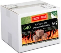 PROF-FIRE - 640 Aanmaakblokjes Bruin- Voordeelbox - Ecologisch - Milieuvriendelijk - CO2 Neutraal - Fire-Up Kwaliteit
