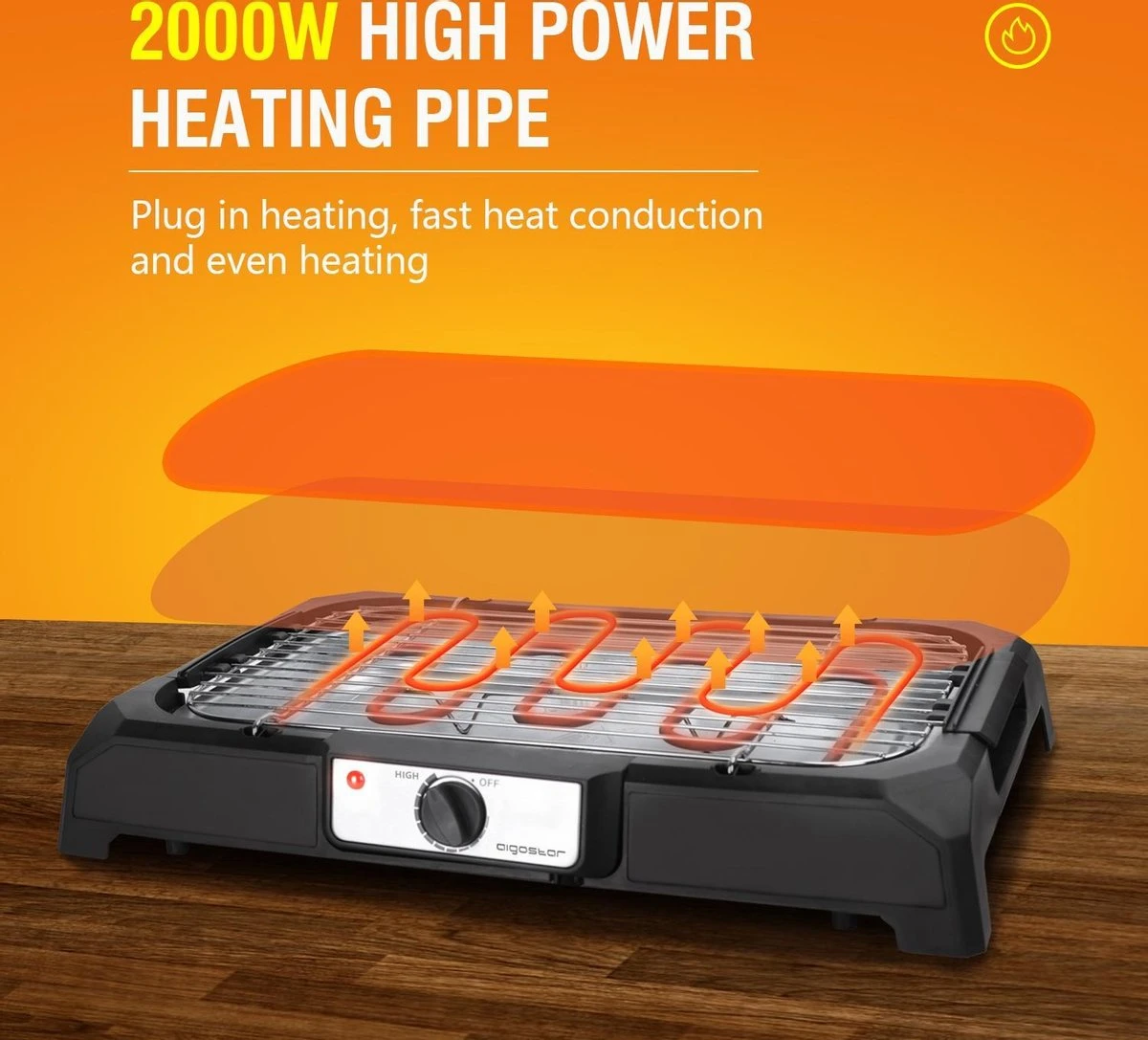 Aigostar Lava 30LDQ - Elektrische Grill - BBQ - Tafel Barbecue - Grilloppervlakte 41 X 24 Cm - 2000 Watt 6 Aigostar Lava 30LDQ - Elektrische Grill - BBQ - Tafel Barbecue - Grilloppervlakte 41 X 24 Cm - 2000 Watt - Image 4