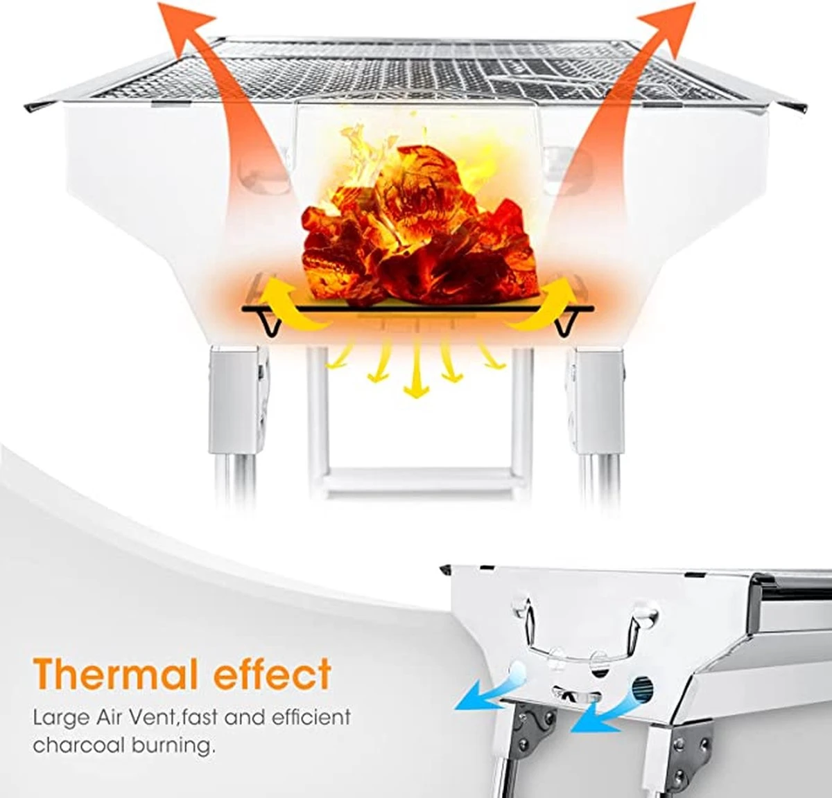 Uten - Houtskoolbarbecue - Opvouwbare Barbecue - Houtskoolbarbecues - Draagbare Camping Barbecue - 430 Roestvrij Staal Grill BBQ - 5-10 Persoon Tuin Buitenfeest - Zilver 9 Uten - Houtskoolbarbecue - Opvouwbare Barbecue - Houtskoolbarbecues - Draagbare Camping Barbecue - 430 Roestvrij Staal Grill BBQ - 5-10 Persoon Tuin Buitenfeest - Zilver - Image 7