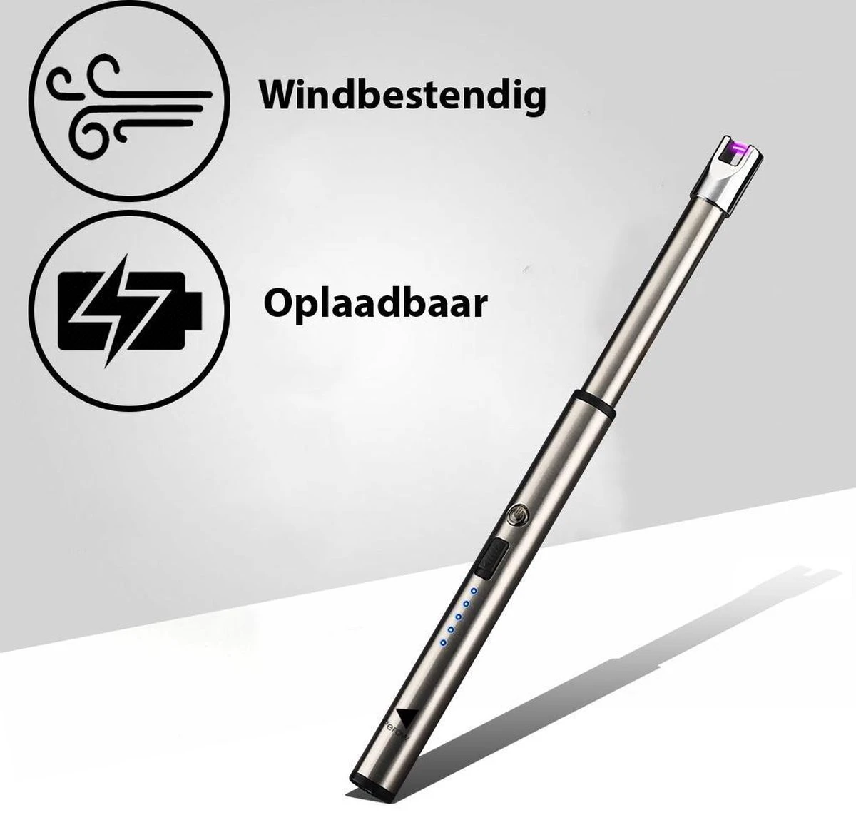 Oplaadbare Lange Dunne Elektrische Aansteker - Duurzame Plasma Aansteker - Inclusief Cadeauverpakking - BBQ – Kaarsen – Zilver 4 Oplaadbare Lange Dunne Elektrische Aansteker - Duurzame Plasma Aansteker - Inclusief Cadeauverpakking - BBQ – Kaarsen – Zilver - Image 2