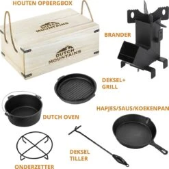 Dutch Mountains Gietijzeren Pannenset 7-delig - Dutch Oven – Braadpan - Grillpan - Hapjespan - Kookset In Houten Transportkist - Deksellifter - Brander 16 Dutch Mountains Gietijzeren Pannenset 7-delig - Dutch Oven – Braadpan - Grillpan - Hapjespan - Kookset In Houten Transportkist - Deksellifter - Brander -BBQ Verkoop 1200x1200 400