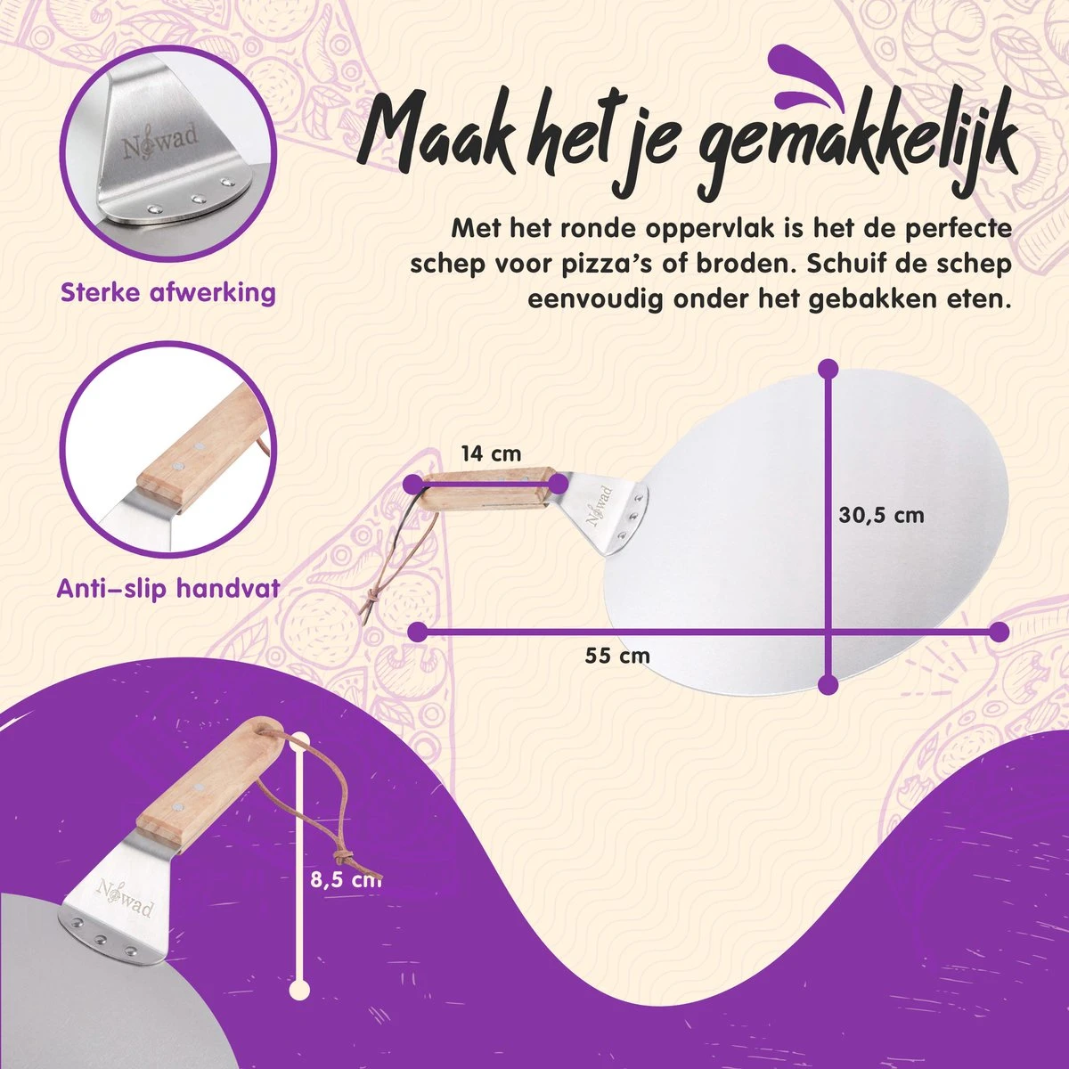 Nowad Pizzaschep RVS Rond Voor BBQ En Oven - 30,5 Cm - Pizzaspatel - Taartschep - Houten Handvat - Ophangbaar - Rond - Vaatwasbestendig - Keukenaccessoires 15 Nowad Pizzaschep RVS Rond Voor BBQ En Oven - 30,5 Cm - Pizzaspatel - Taartschep - Houten Handvat - Ophangbaar - Rond - Vaatwasbestendig - Keukenaccessoires - Image 13