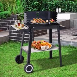 Verrijdbare Barbecue – Houtskool/Briketten - Verstelbare Grillplaat – Houten Tafel – Winscherm – Gewicht 5.9kg -BBQ Verkoop 1200x1200 682