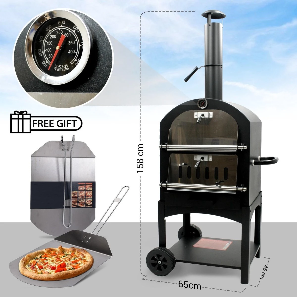 MaxxGarden Pizza Oven - Smoker Barbecue Op Hout, Houtskool Of Pellets - 45 X 65 X 158cm 10 MaxxGarden Pizza Oven - Smoker Barbecue Op Hout, Houtskool Of Pellets - 45 X 65 X 158cm - Image 8