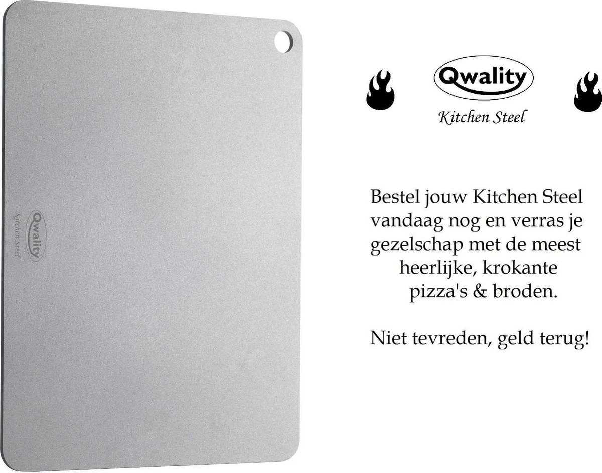 Pizzasteen Van Staal – Pizza Steen - Pizza En Brood Bakken - 40 X 30 X 0,6 Cm - Cadeau Voor Man - Kitchen Steel By Qwality 7 Pizzasteen Van Staal – Pizza Steen - Pizza En Brood Bakken - 40 X 30 X 0,6 Cm - Cadeau Voor Man - Kitchen Steel By Qwality - Image 5