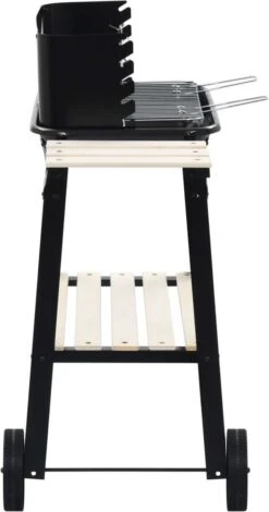 Verrijdbare Barbecue – Houtskool/Briketten - Verstelbare Grillplaat – Houten Tafel – Winscherm – Gewicht 5.9kg -BBQ Verkoop 630x1200