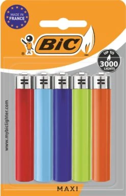 BIC J26 Maxi Vuursteen Flint Aanstekers - Diverse Kleuren - Pak Van 5 Gasaanstekers - Kindveilig -BBQ Verkoop 774x1200